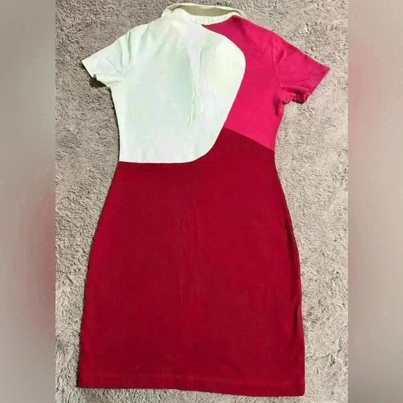 LACOSTE COLOR BLOCK LACE DRESS BURGUNDY / WHITE / FUSHIA PINK SIZE 34 - Picture 4 of 6